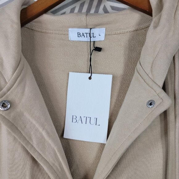 NEW batul Long Trench Hoody Coat Jacket Size Large Modest Beige Tan Cinch Waist - Picture 12 of 13